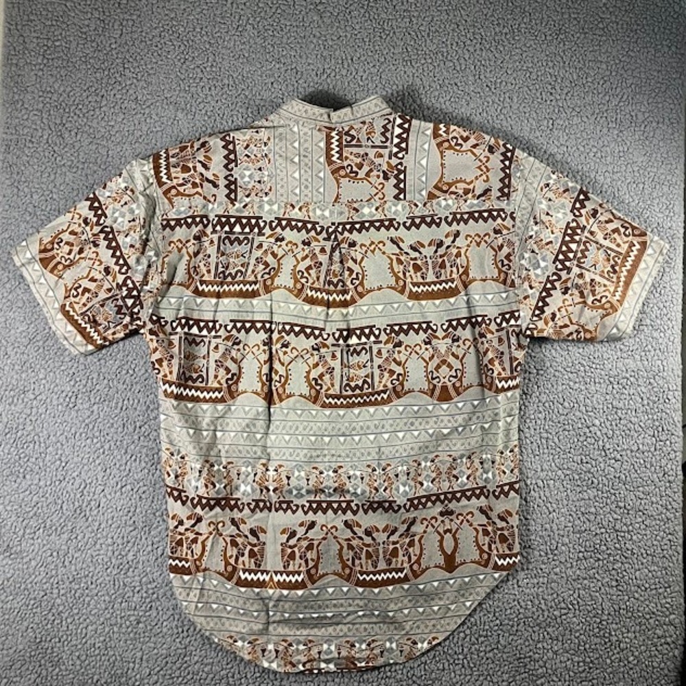 Java Lava Mens Large Tribal Geometric Print Cotton SS Button Down Shirt - Picture 3 of 7